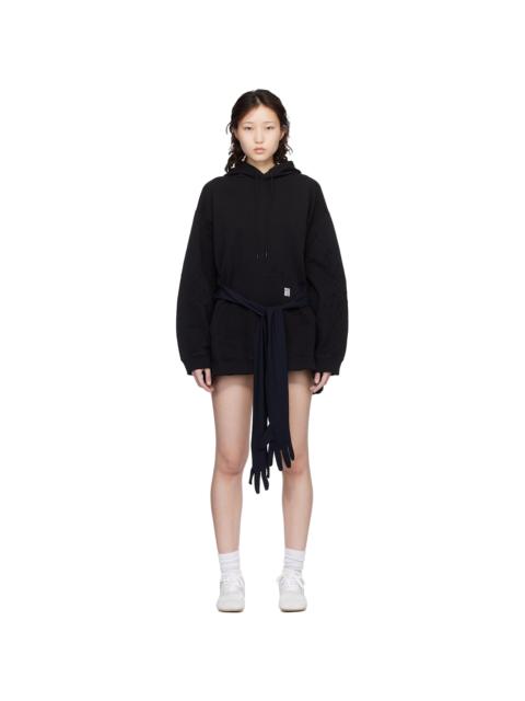 Black Hooded Glove Sweatshirt Minidress