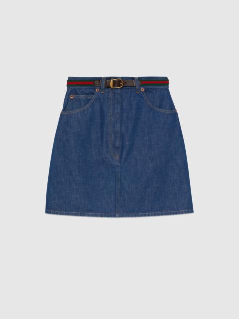 GUCCI Denim mini skirt with Web belt