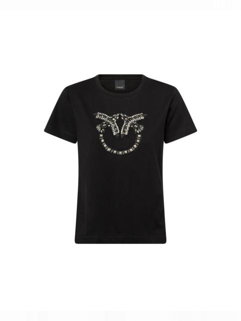PINKO T-SHIRT WITH BEJEWELLED LOVE BIRDS LOGO