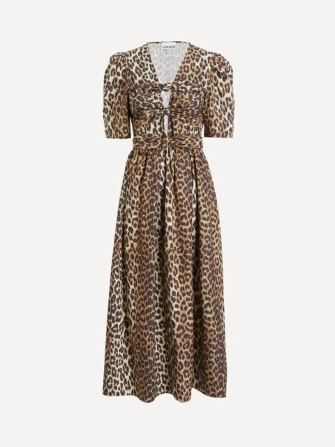 Leopard Printed Cotton Tie-Strap Midi Dress