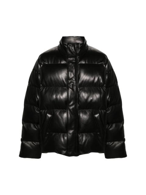 high-neck leather padded jacket