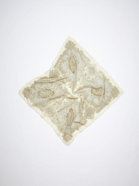 Printed square scarf - Cream white/light olive