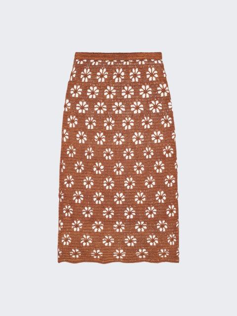 CALLE DEL MAR Floral Crochet Skirt Suede