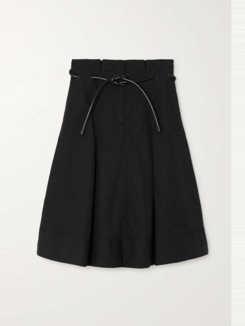 Origami belted pleated cotton-poplin midi skirt