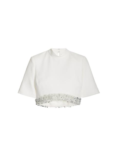 Jalen Embellished Crepe Crop Top white