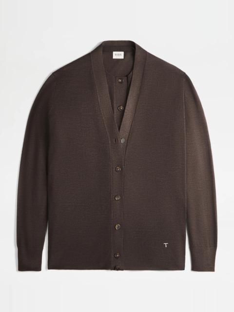 Tod's DOUBLE COLLAR SILK BLEND CARDIGAN - BROWN
