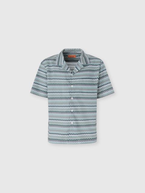 Zig zag cotton poplin bowling shirt with breast pocket