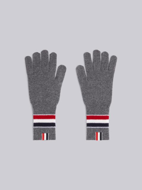 Medium Grey Fine Merino Wool Multicolor Stripe Rib Gloves