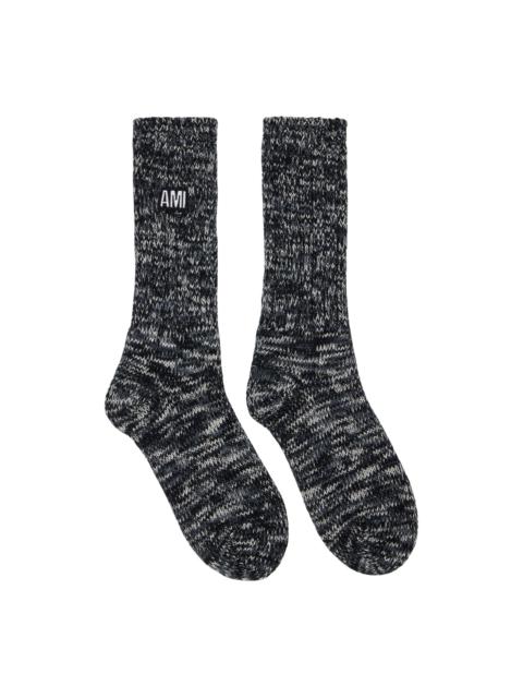 AMI Paris Black Patch Socks