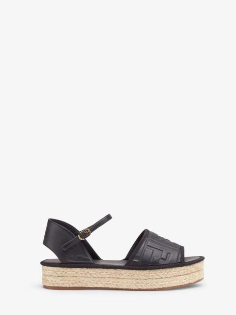 FENDI Black leather flatform espadrilles