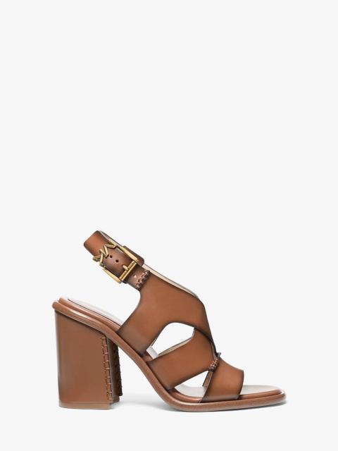 MICHAEL KORS Raven Burnished Leather Block Heel Sandal