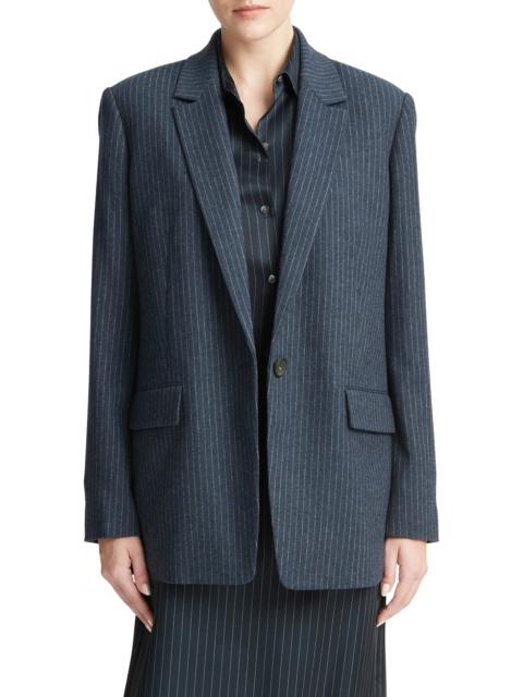 Pinstripe Wool Blend Flannel Blazer in Dark Obsidian/Silver