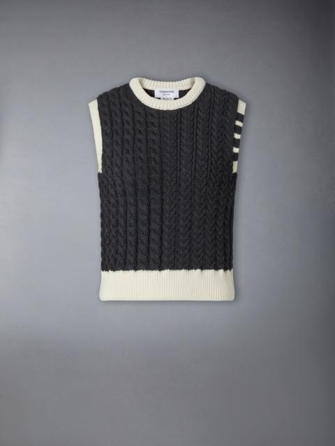 Thom Browne MERINO WOOL ARAN CABLE SHELL TOP