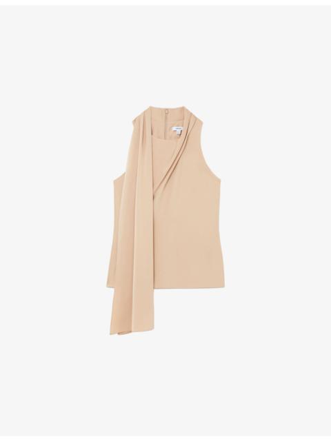 REISS Taylor Scarf-Detail Crepe Top