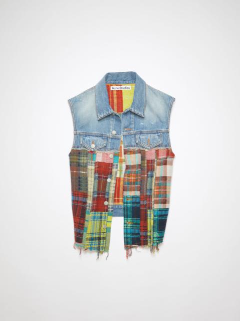 Denim tartan patchwork vest - Mid Blue