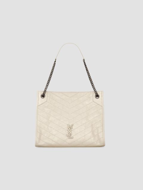 SAINT LAURENT Women's Niki Medium Shopping Tote Bag in Crinkled Vintage Leather - White