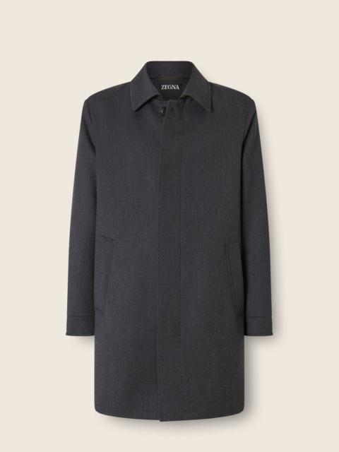 ZEGNA BLACK MÉLANGE WOOL AND CASHMERE TRENCH COAT