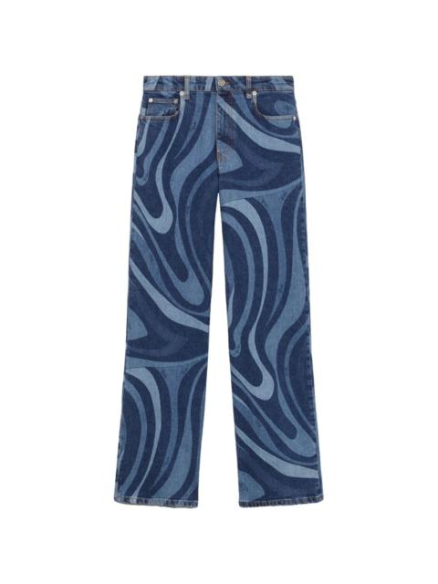 Marmo-print straight-leg jeans