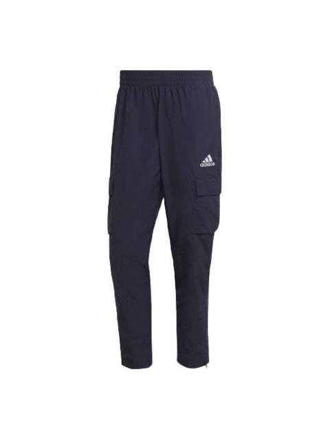 Men's adidas Solid Color Logo Cargo Pocket Casual Sports Pants/Trousers/Joggers Blue HE1860