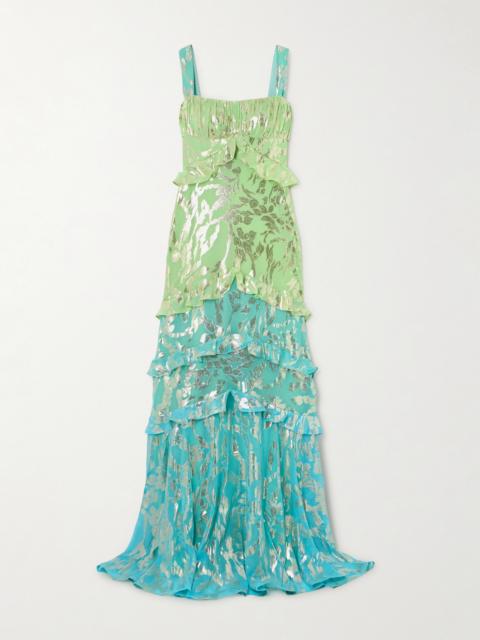 SALONI Chandra Ruffled Fil Coupé Silk-blend Maxi Dress