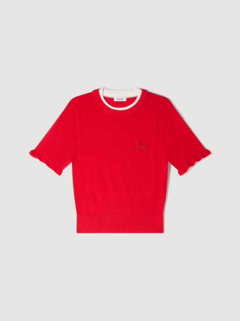 Sandro CONTRAST COLLAR WOOL SWEATER