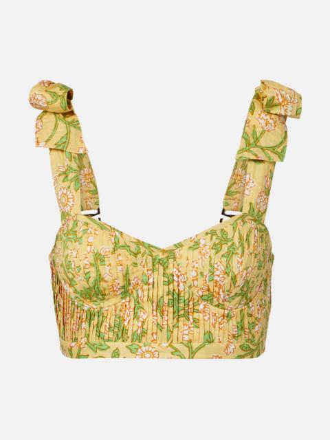 Poupette St Barth Carla pleated floral cotton crop top