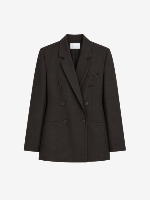 The Frankie Shop Jade Wool Double-Breasted Blazer - Brown Glen Plaid