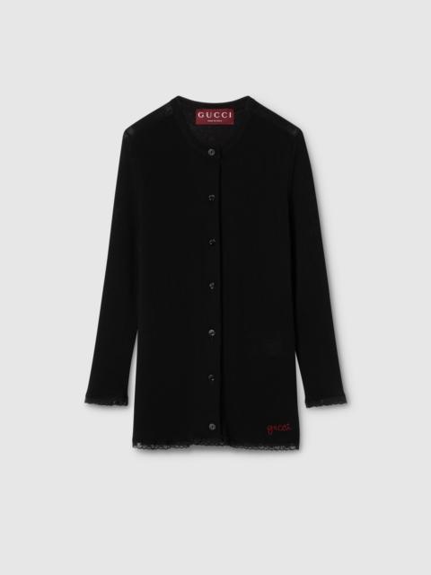 GUCCI Cotton rib cardigan with embroidery