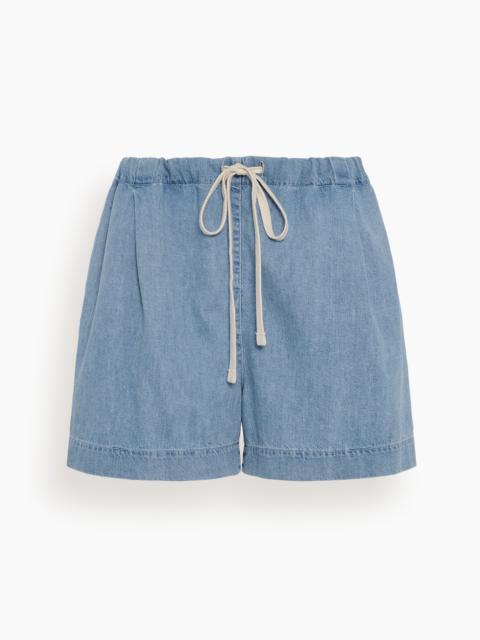 Another Tomorrow Chambray Drawcord Short in Light Blue Wash