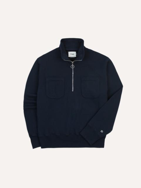 Drake's Navy Cotton Half-Zip Collared Sweatshirt