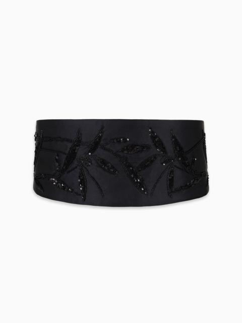 Pure silk cummerbund with sequin embroidery