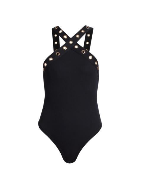 GENERATION LOVE Women's Sabeen Grommet Halterneck Bodysuit - Black