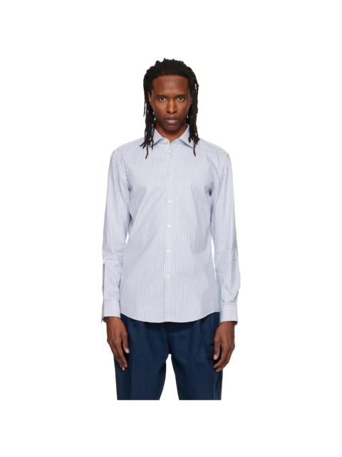 HUGO White & Blue Slim-Fit Oxford Cotton Shirt
