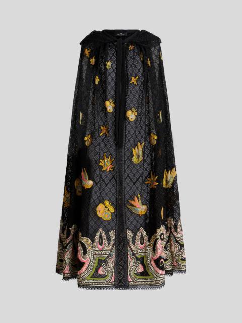 Etro LACE CAPE WITH EMBROIDERY AND INTARSIA