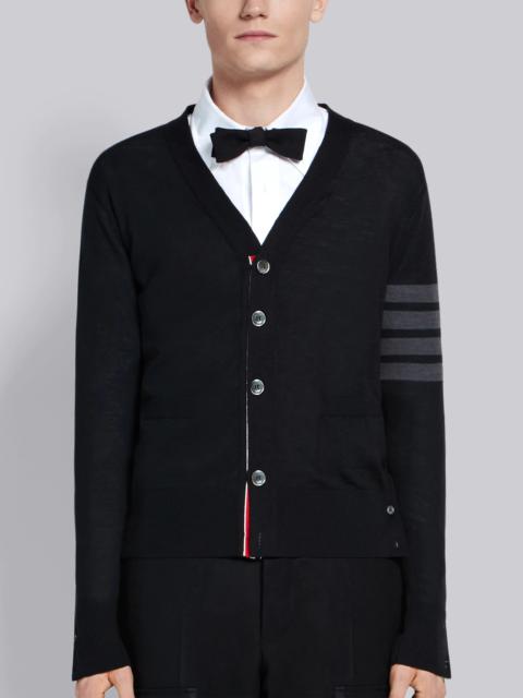 Black Finemerino Wool 4-bar V-neck Cardigan