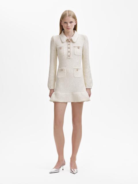 Cream Sequin Knit Pearl Mini Dress