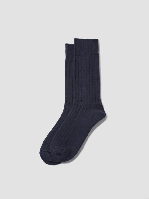 Nigel Cabourn Rototo Cotton Wool Ribbed Crew Sock in Navy