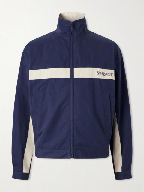 SAINT LAURENT Panelled Logo-Embroidered Cassandre-Embellished Cotton Jacket