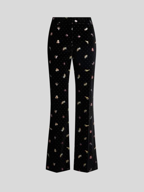 Etro COTTON VELVET TROUSERS WITH FLOWER AND ANIMAL MOTIF