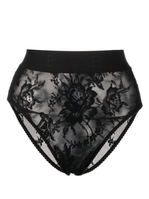 black floral lace high waist briefs