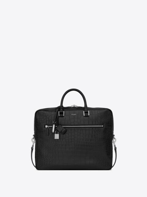 SAINT LAURENT sac de jour large briefcase in crocodile embossed leather