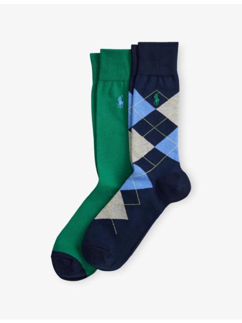 Polo Ralph Lauren Argyle-Pattern and Solid Pack of Two Cotton-Blend Crew Socks