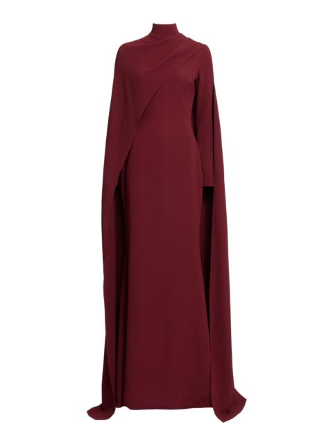 ELIE SAAB Cape-Sleeve Cady Gown burgundy