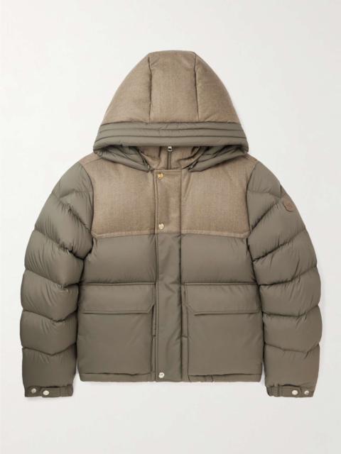 Mussala Logo-Appliquéd Flannel and Quilted Shell Down Hooded Jacket