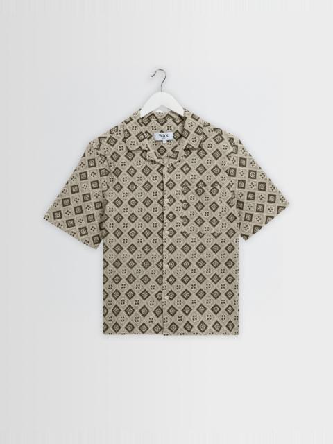 Wax London Didcot - Ecru And Black Tile Print Short-Sleeve Shirt