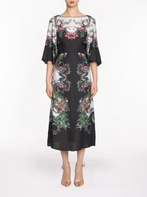 Marchesa BILLOWY TWILL EMPIRE MIDI DRESS