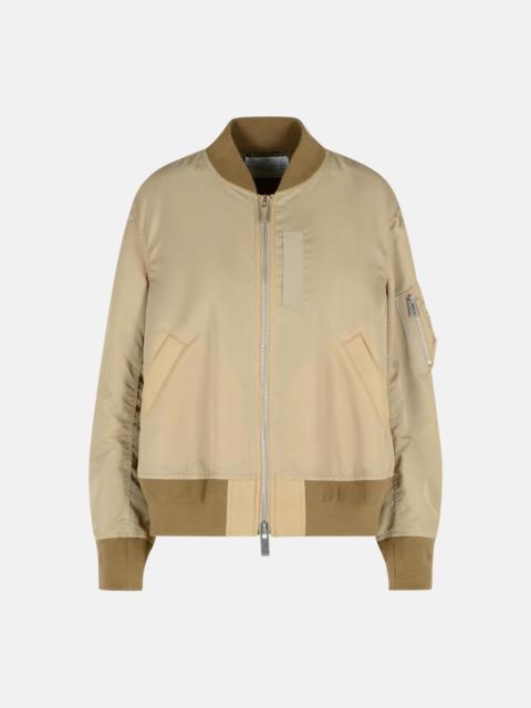 BEIGE NYLON BOMBER JACKET