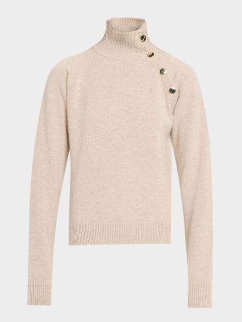 Max Mara Studio Button-Shoulder Cashmere Turtleneck Sweater
