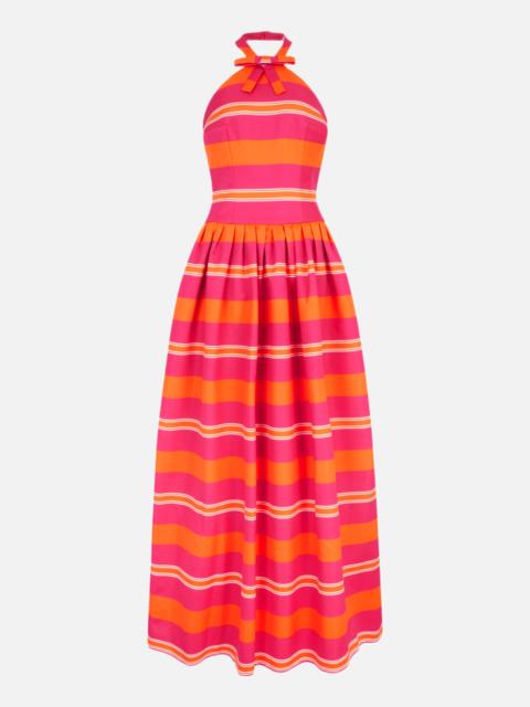 EMILIA WICKSTEAD Sweeny Dress in Hot Pink & Orange Striped Taffeta Faille