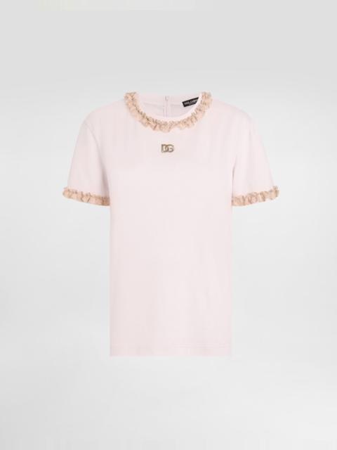 Dolce & Gabbana Jersey t-shirt with lace and embroidery